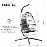 HWB Hanging Egg Chair with Stand, Patio Wicker Egg Swing Chair with Cushion for Bedroom Garden Indoor Outdoor (Grey) HWB
