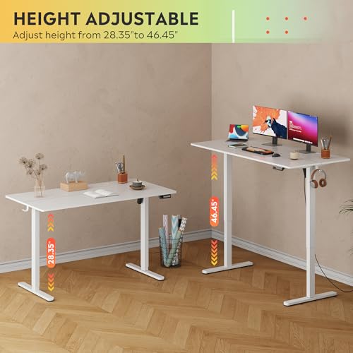DEVAISE 55 x 28 Inches Electric Standing Desk, Adjustable Height Stand up Desk, 28" Deeper Desktop Sit to Stand Desk with 3 Memory Preset, Adjustable Computer Desk for Home Office (White) DEVAISE