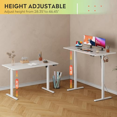 DEVAISE 55 x 28 Inches Electric Standing Desk, Adjustable Height Stand up Desk, 28" Deeper Desktop Sit to Stand Desk with 3 Memory Preset, Adjustable Computer Desk for Home Office (White) DEVAISE