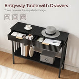 MAHANCRIS Console Table, Narrow Long Entry Table with Storage Shelf, 2-Tier Fluted Entryway Table with 2 Drawers, for Entryway, Living Room, Foyer, Hallway, Office, Black CTHB5101 MAHANCRIS