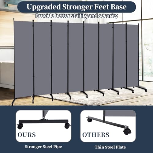 Room Divider Folding Privacy Screens with Lockable Wheels, 176'' Fabric Partition Room Dividers Freestanding Room Divider Panel for Room Separation, Wall Divider for Home Office Bedroom Studio Decor HOMSCREENER