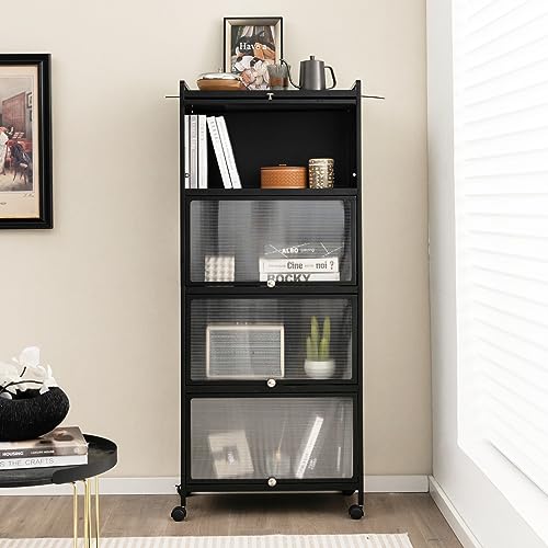 Giantex 5-Tier Freestanding Kitchen Storage Cabinet with Mobile Design and Flip-Up Doors, Black Giantex