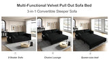 Eafurn Convertible Pull Out Sofa Bed Queen Size, 3-in-1 Convertible Sleeper Couch with Thicked Cushions and Side Storage,Multi-Functional Velvet Loveseat Sofá for Living Room,Bedroom,Apartment,Office Eafurn