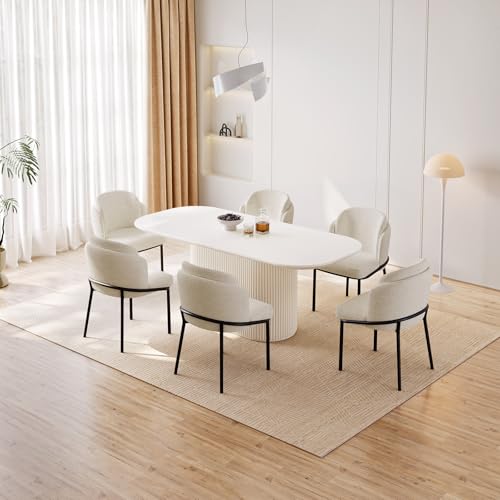 TreLined 70" Oval Dining Table Set for 6, 7-Piece Dining Set, Modern Dining Room Table with 6 Dining Chairs for Kitchen, Living Room, Bar, Large Oval Dinner Table, White TreLined