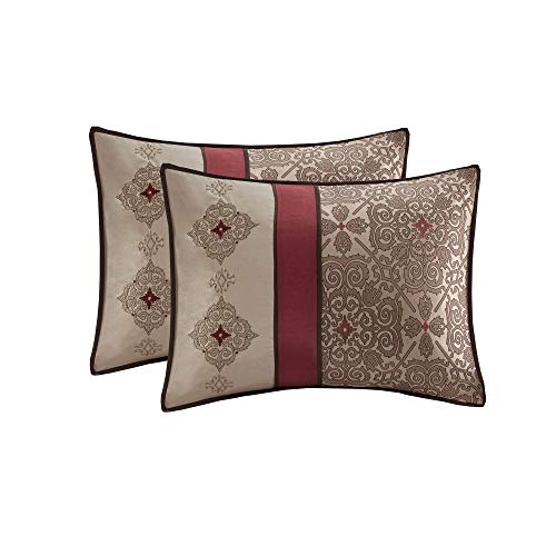 Madison Park Essentials Delaney 24-Piece Room In A Bag Comforter Set-Satin Jacquard, All Season Luxury Bedding, Sheets, decorative pillows and Curtains, Valance, King(104"x92"), Medallion Red Madison Park