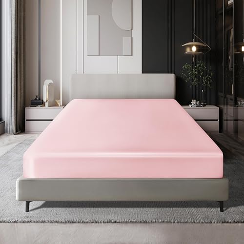 MILVOWOC Twin Satin Sheet - Light Pink, Soft Bottom Fitted Sheet - 1 Piece MILVOWOC