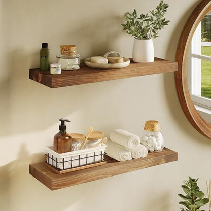 BAOBAB WORKSHOP Wood Floating Shelves Set of 2 - Rustic Shelf 24 inch - Floating Shelf for Wall Mounted - Wide Wooden Wall Shelves for Living Room Bedroom Kitchen Bathroom - Walnut - 24D x 6. - WoodArtSupply