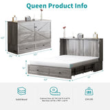 BALUS Queen Murphy Bed with Mattress Included, Cabinet Beds with Tri-Fold Mattress, Murphy Cabinet Beds with USB Charging Station and Storage Drawers, Murphy Queen Bed for Bedroom, Dark Grey BALUS