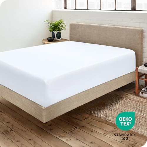 Bare Home Fitted Bottom Sheet Queen Size - Premium 1800 Microfiber - Ultra-Soft Hotel Luxury - Deep Pocket - Durable and Long Lasting - Fitted Sheet (Queen, White) Bare Home