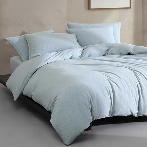 Calvin Klein - Twin Duvet Cover Set, Modern Cotton Melange Jersey Bedding with Matching Sham, Snap Closure, Dorm Essentials (Light Blue) Calvin Klein