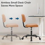 DUMOS Armless Small Home Office Desk Chair - Vanity Task Chair with Low Back, Height Adjustable PU Leather Swivel Computer Chair with 360° Rolling Wheels, Deep Brown DUMOS