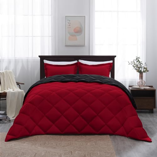 Basic Beyond Twin Comforter Set - Red Twin Comforter Set, Reversible Twin Bed Comforter Set for All Seasons, Black/Red, 1 Comforter (66"x92") and 1 Pillow Sham (20"x26"+2") Basic Beyond