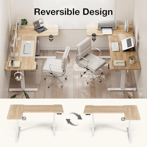 Acrolix 59 Inch L Shaped Standing Desk Adjustable Height, Electric Corner Standing Desk, Sit Stand Computer Table with Reversiable Splice Board,Light Rustic Brown Acrolix