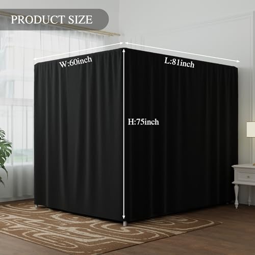 YRDKB Black Canopy Bed Curtains - 4 Corner Post Bed Curtains Queen Lightproof Siamesed Drapes Bed Canopy for Adults & Girls Bedroom Decoration(Black,Queen)