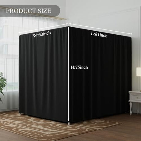 YRDKB Black Canopy Bed Curtains - 4 Corner Post Bed Curtains Queen Lightproof Siamesed Drapes Bed Canopy for Adults & Girls Bedroom Decoration(Black,Queen) YRDKB