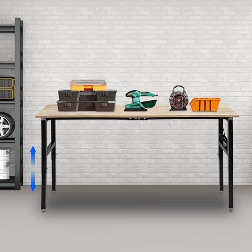 RIQUIPAI Height Adjustable Workbench, 72" x 20" Garage Worktable with 3000Lbs Capacity, 31.5"-39.3" H Workbench with 4 AC Outlets & 2 USB Ports, for Studio, Workshop, Warehouse, Home, Office RIQUIPAI