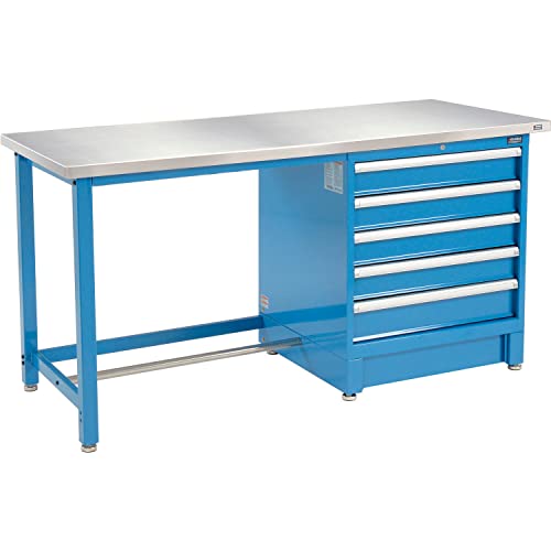 Global Industrial 72"Wx30"D Modular Workbench with 5 Drawers, Stainless Steel Square Edge, BL Global Industrial