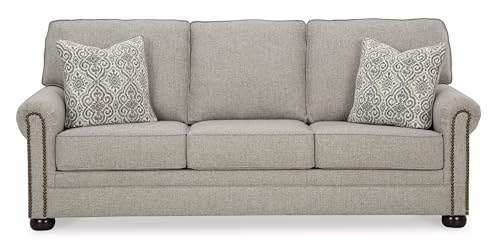 Signature Design by Ashley Gaelon Transitional Sofa with Nailheads and 2 Accent Pillows, Beige Signature Design by Ashley