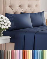 Queen Size 4 Piece Sheet Set - Comfy Breathable & Cooling Bed Sheets Set - Hotel Luxury Bedding for Women, Men, Kids, Teens, Boys & Girls - Deep Pockets, Soft and Wrinkle Free - Oeko-Tex - Navy Blue CGK Unlimited