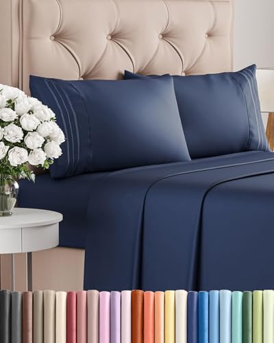 Queen Size 4 Piece Sheet Set - Comfy Breathable & Cooling Bed Sheets Set - Hotel Luxury Bedding for Women, Men, Kids, Teens, Boys & Girls - Deep Pockets, Soft and Wrinkle Free - Oeko-Tex - Navy Blue CGK Unlimited