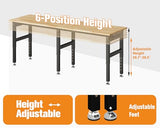 SPECRAFT 84“ Adjustable Heavy Duty Workbench with 4 AC Outlet and 2 USB Ports Power Outlets, 5000 Lbs Capacity, Rubber Wood Top for Garage, Workshop, Office SPECRAFT