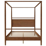 Solid Wood Canopy Platform Bed Queen Size,Mid-Century Modern Four Posters Platform Bed Frame with Full-Length Slide Rails & Headboard,Under-Bed Space,No Box Spring Needed,Walnut