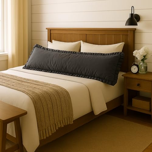 Empire Linen Ruffled Body Pillowcase | Cotton Satin Weave | Soft & Breathable with Hidden Zipper | Decorative Single Ruffle Cover | Dark Grey, 20x48 Empire Linens