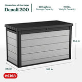 Keter Denali 200 Gallon Resin Large Deck Box for Patio Furniture Cushion Storage, Grey/Black Keter