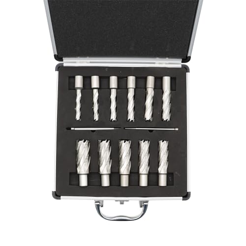 Nakkaa 13 Pcs M2 High Speed Steel Annular Cutter Set 3/4 Inch Shank Cutting Depth 1" /2''Cutting Diameter 7/16" to 1-1/16" Inch Standard Kit with 2 Pilot Pins (Cutting Depth 2'') Nakkaa