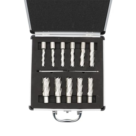 Nakkaa 13 Pcs M2 High Speed Steel Annular Cutter Set 3/4 Inch Shank Cutting Depth 1" /2''Cutting Diameter 7/16" to 1-1/16" Inch Standard Kit with 2 Pilot Pins (Cutting Depth 2'') Nakkaa