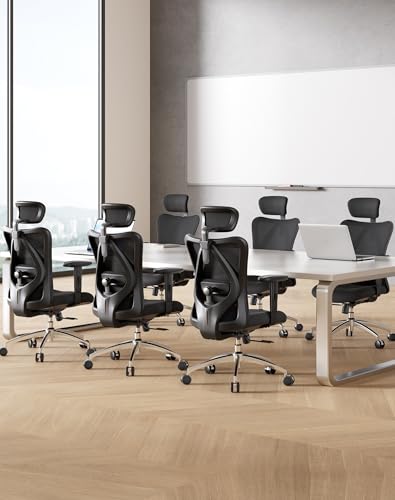 SIHOO M18 Ergonomic Office Chair, High Back Mesh Desk Chair with Adjustable Headrest & Lumbar Support, 330lbs Capacity Computer Chair with 2D Armrests & Wide Cushion, Tilt Lock, for Home Office-Black SIHOO