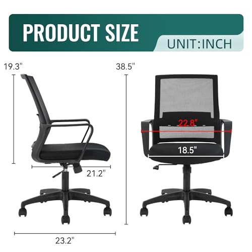 FDW Office Chair Ergonomic Desk Chair Mid-Back Mesh Computer Chair Lumbar Support Comfortable Executive Adjustable Rolling Swivel Task Chair with Armrests,Black FDW