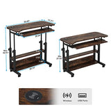 Tribesigns Portable Desk with Power Outlets, Height Adjustable Side Table Sofa Couch Bedside Laptop Computer Cart with USB Charging Ports, Mobile Small Standing Desk with Keyboard Tray Tribesigns