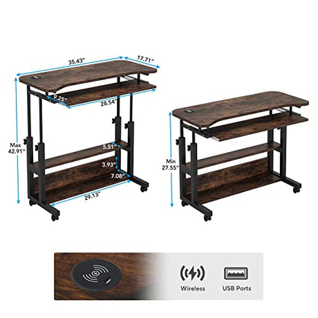 Tribesigns Portable Desk with Power Outlets, Height Adjustable Side Table Sofa Couch Bedside Laptop Computer Cart with USB Charging Ports, Mobile Small Standing Desk with Keyboard Tray Tribesigns