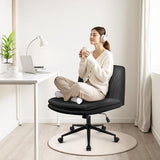 Orange Factory Criss Cross Chair with Wheels Comfy Wide Vanity Desk Chair Dual Base Leather Armless Adjustable Swivel for Home Computer Task (Black) Orange Factory