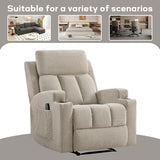 CANMOV Manual Recliner Chair with Massage and Heat,Comfy Recliner Chair Sofa with Overstuffed Arms and Back, Manual Reclining Single Sofa with 2 Cup Holders, Side Pocket for Living Room,Beige