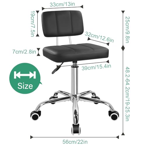 FURWOO Simple Square Office Chair with Back 360 Swivel Stool Chair with Wheels Height Adjustable Stool for Home Work Shop Task Spa Black FURWOO