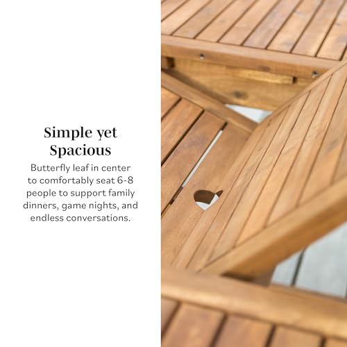 Walker Edison Maui Modern Solid Acacia Wood Slatted Patio Dining Table, 78 Inch, Dark Brown Walker Edison