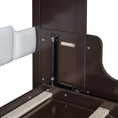 YOPTO Murphy Bed Cabinet Queen Size with Cushion,Folding Wall Bed Frame W/Sofa Chair and Wood Slat Support,Space-Saving Hidden Platform Bed for Bedroom,Guest Room,Home,Office,Espresso YOPTO