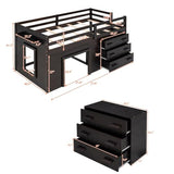 Merax Twin Wooden Loft Bed，Wood Bedframe for Kids Teens， Adults Bedroom with Cabinet, Shelf, Stairs, Espresso Merax