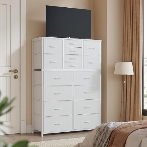 EnHomee Dresser, White Dresser for Bedroom with 16 Drawers, Tall Dressers & Chests of Drawers, White Dresser for Bedroom, Dresser Organizer, Dressers Bedroom Furniture with Drawer for Closet Entryway