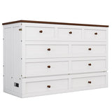 Merax Modern Farmhouse Solid Wood Murphy Cabinet Bed with Storage Drawers, Wall Daybed No Box Spring Needed/Easy Assemble/Full,White+Walnut Merax