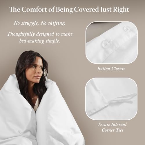 Threadmill White Duvet Cover Queen Size Bedding Set, Breathable Comforter Cover, Soft 3-Pc Cotton Queen Duvet Cover Set with 2 Pillow Shams, Strong Button Closure & Corner Ties, Fits Full Duvet Threadmill