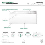 Kingston Brass Aqua Eden VTAP603022L 60-Inch Acrylic Anti-Skid Alcove Tub with Left Hand Drain Hole, White Kingston Brass