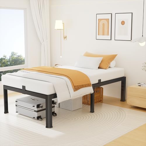 Superay 16 Inch Twin Size Metal Platform Bed Frame with Round Corners, Storage Space Under High Bed Frame-Heavy Duty Steel Slats Support, Noise Free - Easy Assembly - No Box Spring Needed Superay