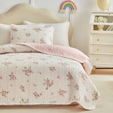 Joyreap Twin Size Quilt Set for Girls, Floral Pink n White Design, 2pcs Soft n Cozy Microfiber Quilt, Bedspread Bed Cover for All Season- 68x88 inches Joyreap