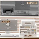 MARTY Printer Stand with Storage for Desk Large Desktop Printer Stand Shelf Riser with 6 Storage Compartments Wood Desk Paper Organzier File Organizer for Home/Office, White MARTY