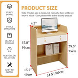 L-Shaped Reception Desk,Small Creative Grille Wood Cashier Cabinet,Front Counter with LED Lights,Modern Retail Desk with Drawers,Portable Podium Stand for Churches Lectern Classrooms Generic