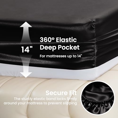 Love's cabin Twin Satin Sheets Sets - 3 Piece Black Silky Bed Sheets with Deep Pockets, Luxury Silk Feel Satin Twin Size Sheet Set Bedding Set (1 Flat Sheet,1 Fitted Sheet,1 Pillow case) Love's cabin