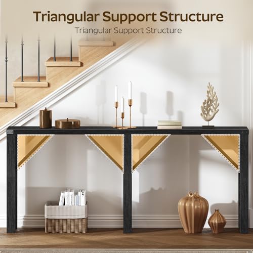 YATINEY Console Table, 63" Long Behind Couch Sofa Table, Entryway Table, Farmhouse Console Table for Narrow Spaces, Hallway, Living Room, Black CT30BB YATINEY